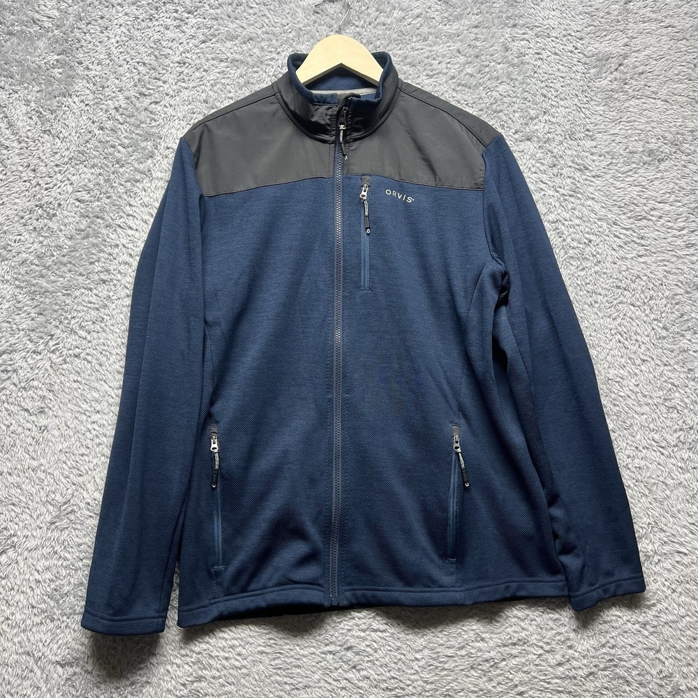 Orvis Bonded Mesh Full Zip Fleece Jacket Men Medium Blue Gray Performance
